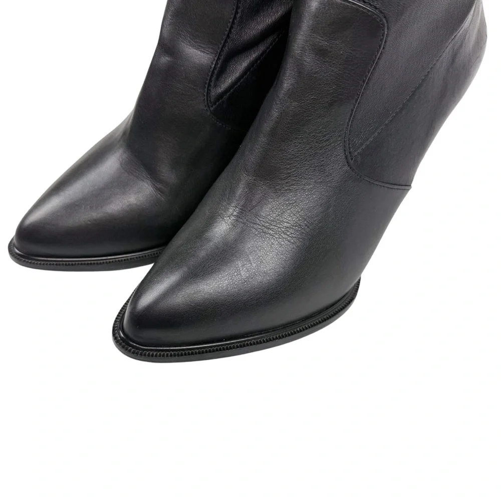 Robert Clergerie Black Leather Over the Knee‎ Thigh High Wedge Boots Point Toe 7